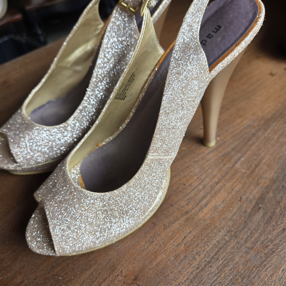 Madden Girl Gold Glitter Peep-Toe Heels